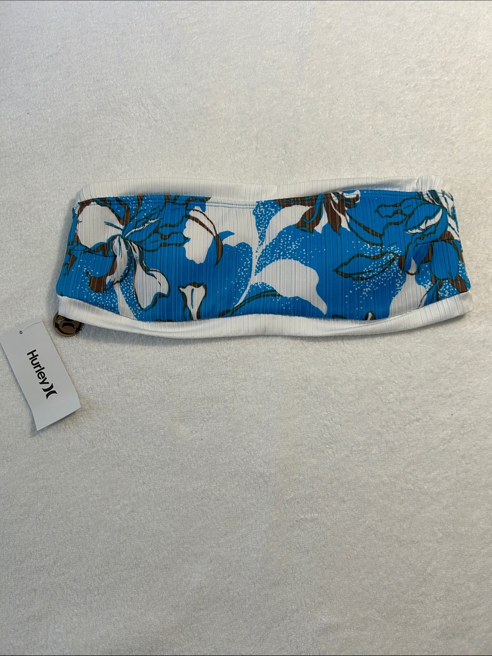 Hurley Large Top Bikini Ladies Block Party Bandeau in Multi Blue Tropical NWT